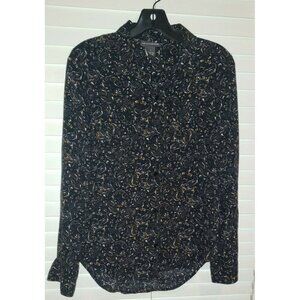 Chelsea Theodore Black Paisley Button Down Top Size S